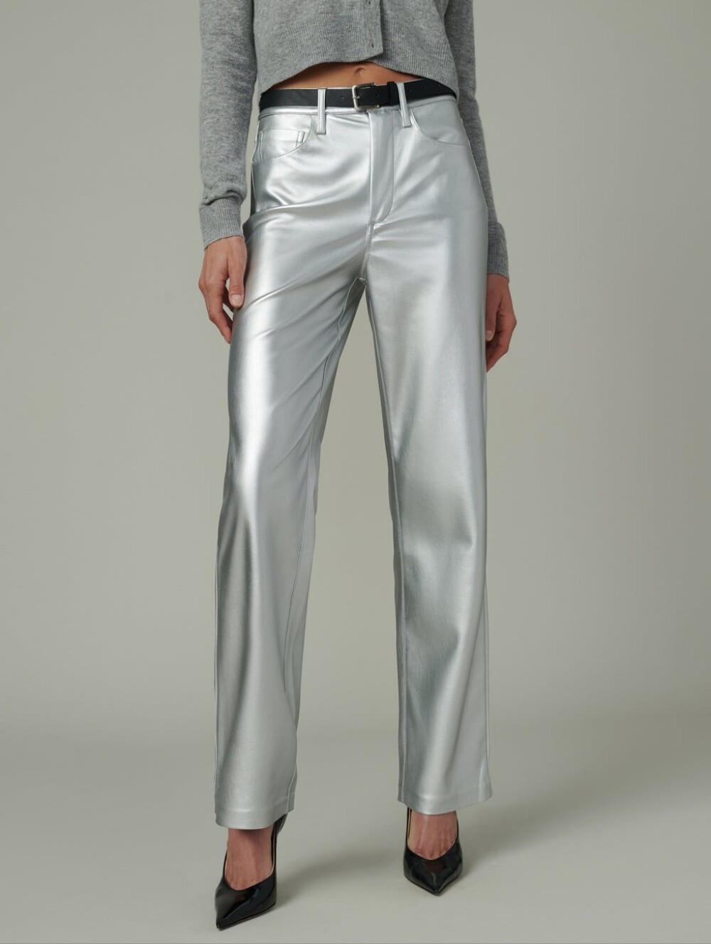 Joe's Jeans Silver Faux Leather Metallic Margot High Rise Straight Leg Pants - Picture 8 of 8